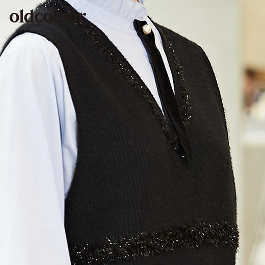 oldcolour鸡心领毛线背心针织衫女L34052451 商品图3