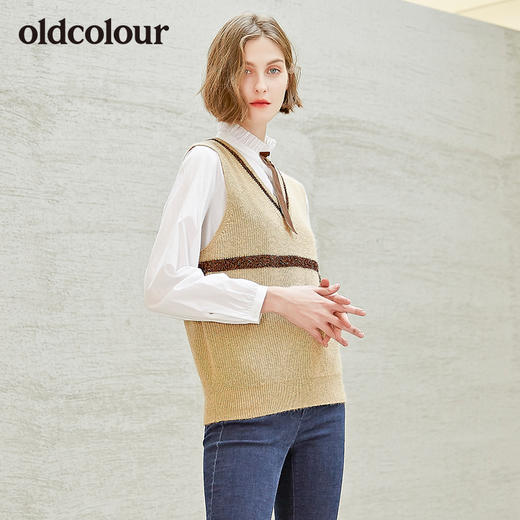 oldcolour鸡心领毛线背心针织衫女L34052451 商品图0