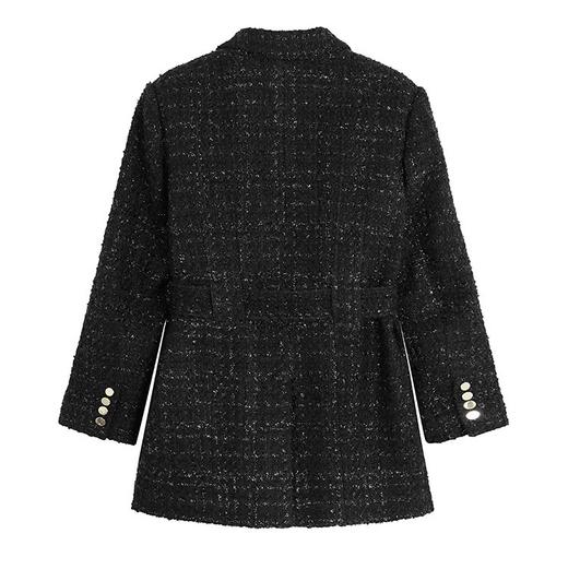 黑色亮丝花呢宽肩西装外套 商品图2