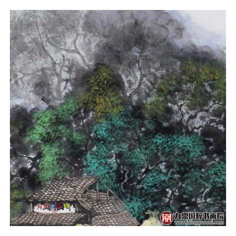 高云鹏《春染山村》68*68cm 山水斗方作品 办公室/客厅挂画 商品图4