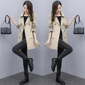 WZNH-ARE20255中长款英伦风袖口拼接宽松收腰风衣外套