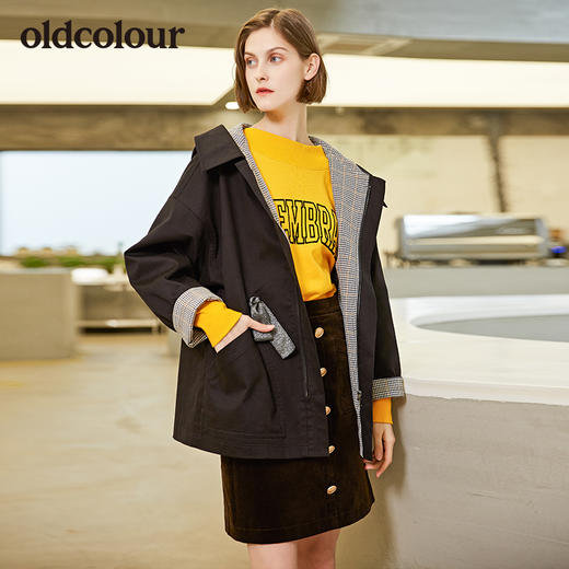 oldcolour秋季风衣女连帽外套女英伦街头风时尚外套女L33047306A 商品图0