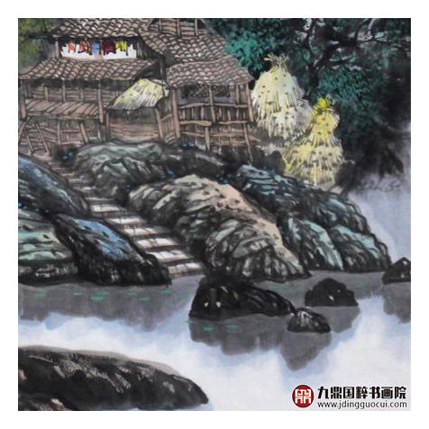 高云鹏《春染山村》68*68cm 山水斗方作品 办公室/客厅挂画 商品图6
