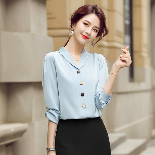 YAN-YL20822940女春秋长袖百搭衬衫洋气雪纺打底衫 商品图0