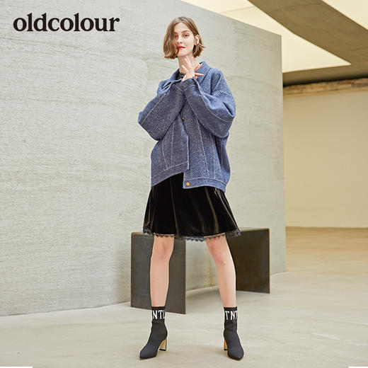 oldcolour秋季新款毛呢短外套女假牛仔风保暖外衣女L34154453 商品图4