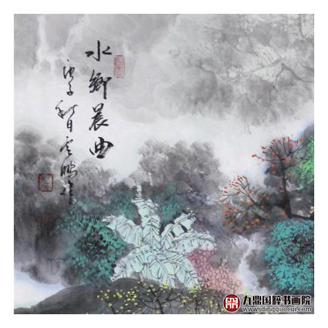 高云鹏《水乡晨曲》68*68cm 山水斗方作品 办公室/客厅挂画 商品图3