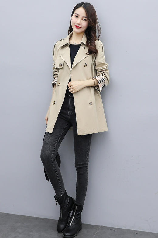 WZNH-ARE20255中长款英伦风袖口拼接宽松收腰风衣外套 商品图5