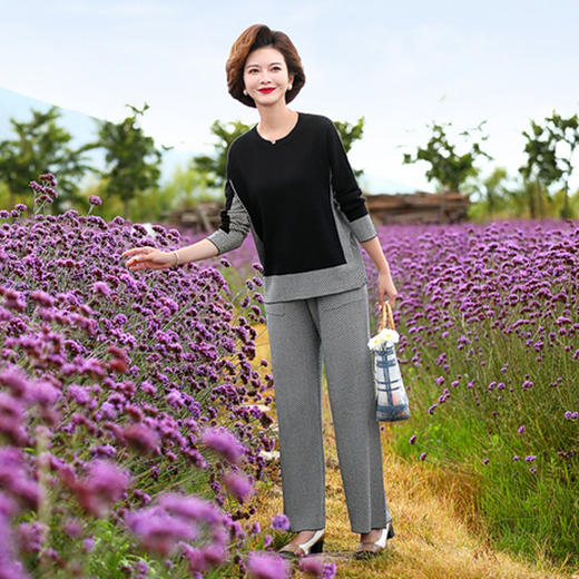 CXFR-810325-888妈妈长袖上衣秋装洋气中老年休闲运动两件套 商品图0