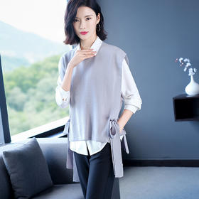 QZ-20MG2126秋款学院风圆领套头百搭宽松休闲毛衣背心针织马甲