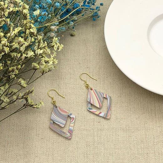【 矢维艺术陶艺工作室】跨境陶瓷耳环（菱形） 商品图2