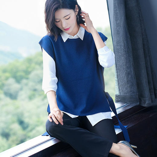 QZ-20MG2126秋款学院风圆领套头百搭宽松休闲毛衣背心针织马甲 商品图1