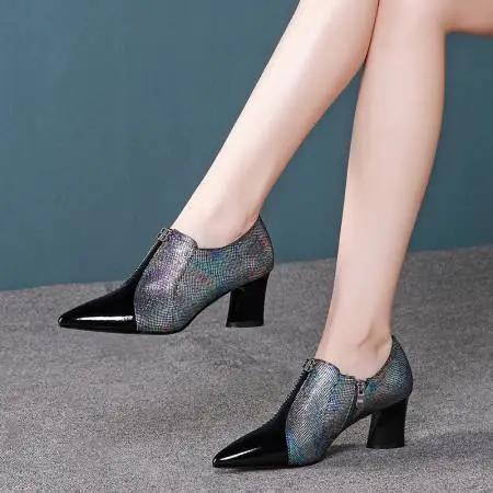 GLS7207真皮粗跟尖头时尚深口单鞋 商品图2