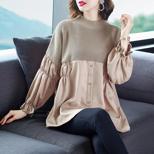 QD-MC-11808大码女装拼接针织衫时尚潮流服装秋冬显瘦毛衣 商品图1