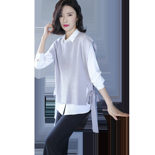 QZ-20MG2126秋款学院风圆领套头百搭宽松休闲毛衣背心针织马甲 商品图4