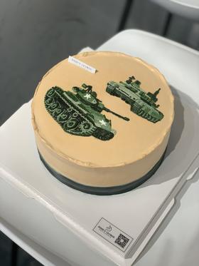 男士男宝生日手绘坦克奶油蛋糕