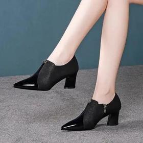 GLS7207真皮粗跟尖头时尚深口单鞋