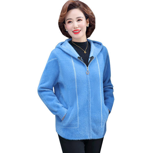 YSM-66P-9903妈妈气质仿貂绒外套女秋冬装中老年洋气短款宽松针织开衫 商品图4