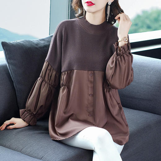 QD-MC-11808大码女装拼接针织衫时尚潮流服装秋冬显瘦毛衣 商品图0