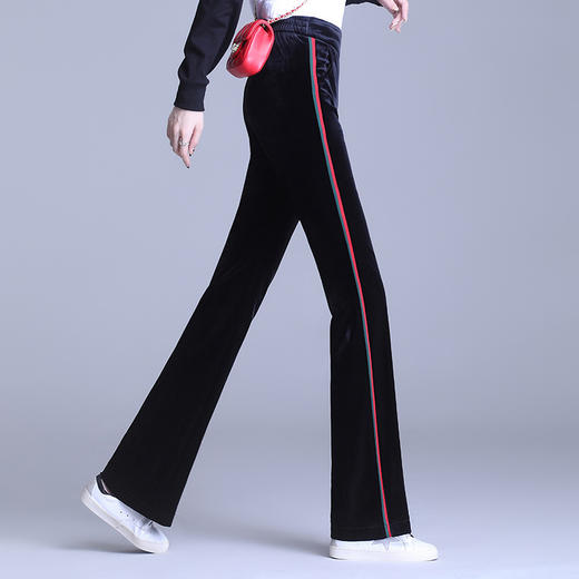 ALSY-20220金丝绒阔腿裤松紧高腰百搭简喇叭裤 商品图1