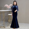 HX-Q68日常气质改良长款镂空拼接丝绒旗袍 商品缩略图1