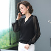 FCY-AS2001秋装短款针织衫上衣雪纺拼接灯笼袖时尚洋气打底衫 商品缩略图3