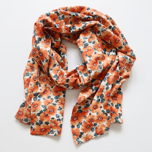 HUGOJIRO薄款长围巾插画水墨花朵 商品图0