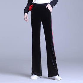 ALSY-20220金丝绒阔腿裤松紧高腰百搭简喇叭裤