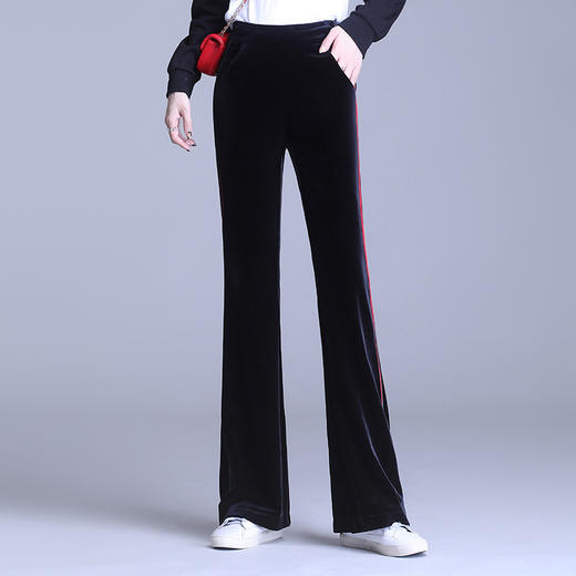 ALSY-20220金丝绒阔腿裤松紧高腰百搭简喇叭裤 商品图0