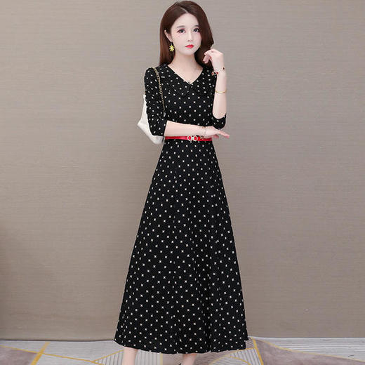 YWE-91335大码减龄过膝中长款波点连衣裙 商品图1