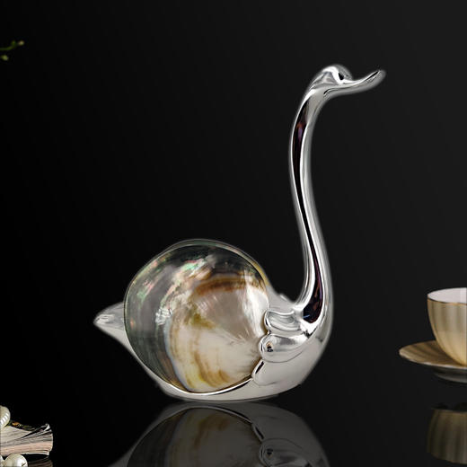 经典小对天鹅 电镀银 真贝系列 轻奢新中式客厅玄关酒柜工艺品装饰品 时尚 精美 摆件 贝壳 饰品 商品图2