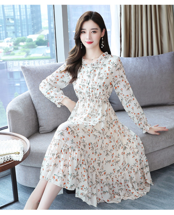 【女装】春装新款显瘦雪纺碎花连衣裙/91783