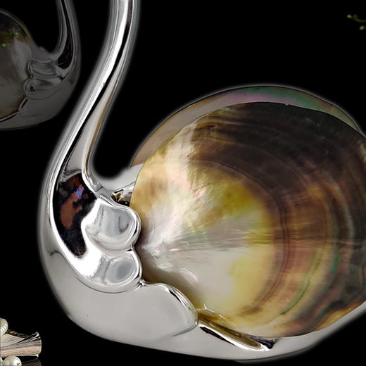 经典小对天鹅 电镀银 真贝系列 轻奢新中式客厅玄关酒柜工艺品装饰品 时尚 精美 摆件 贝壳 饰品 商品图3