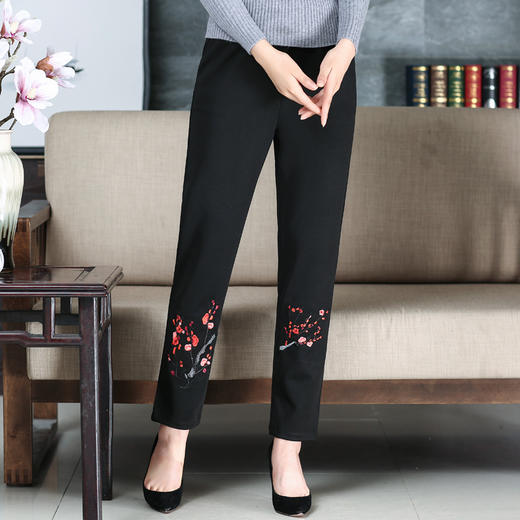 YSM-75P-707女松紧腰妈妈装绣花裤子女新款休闲裤 商品图2
