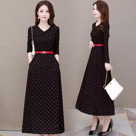 YWE-91335大码减龄过膝中长款波点连衣裙