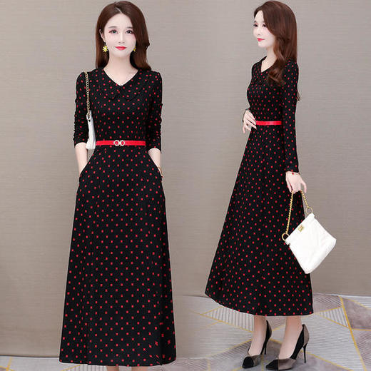 YWE-91335大码减龄过膝中长款波点连衣裙 商品图0