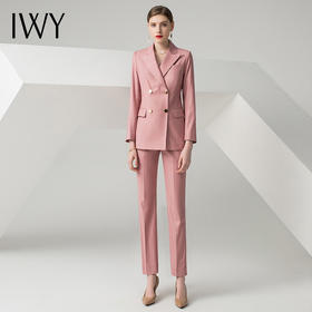 IWY/粉色条纹长袖西装阔腿长裤套装C10334+P30334