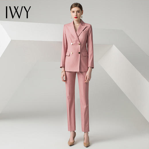 IWY/粉色条纹长袖西装阔腿长裤套装C10334+P30334 商品图0
