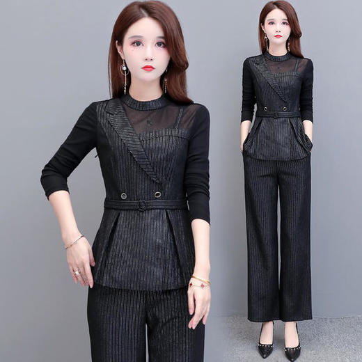 YWE-20Q51T阔腿裤条纹时尚气质两件套 商品图0