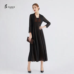TANGY Collection/天意精品2020年秋季新品林隐系列柯纱线迹莨绸连衣裙