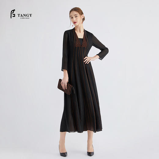 TANGY Collection/天意精品2020年秋季新品林隐系列柯纱线迹莨绸连衣裙 商品图0