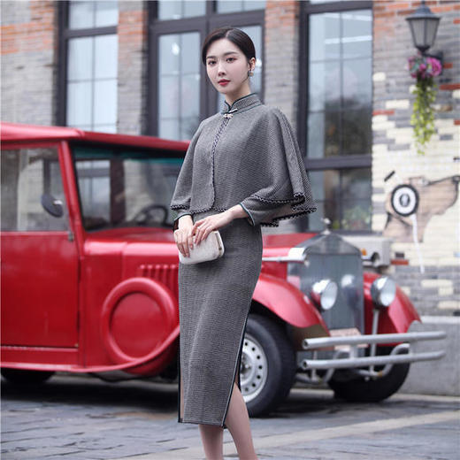 JLM-9308优雅端庄羊毛麻旗袍两件套 商品图1