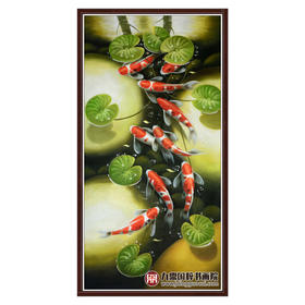 郑一坡《九鱼图》60×120cm 油画竖幅作品 餐厅/茶室/卧室挂画