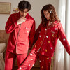 可人儿新婚情侣睡衣女结婚纯棉大红色春秋长袖薄款家居服套装男士 商品缩略图2