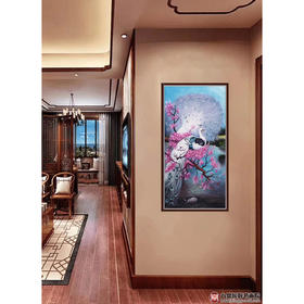 孙婷婷《孔雀》60×120cm 油画竖幅作品 餐厅/茶室/卧室挂画