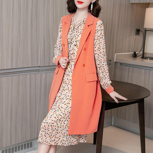 QM-70147女装雪纺连衣裙套装显瘦马甲外套 商品图3