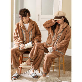 情侣睡衣女秋冬加厚美舒绒开衫加绒保暖网红珊瑚绒家居服男春套装