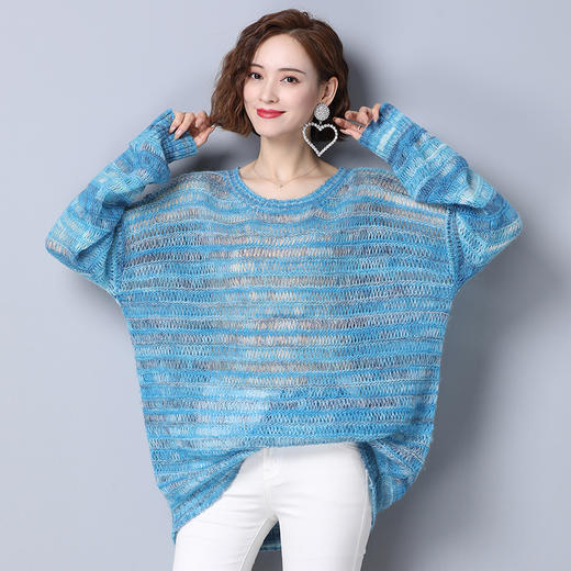 上海旗袍厂PY-20222  秋季新款纯色时尚圆领套头慵懒风毛衣宽松镂空针织衫 商品图7