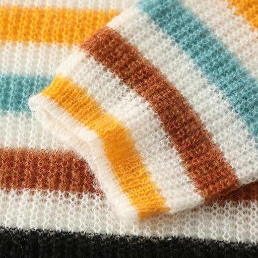 上海旗袍厂PY-30555  秋冬新款彩色条纹圆领套头女毛衣中长款宽松时尚休闲百搭针织衫 商品图6