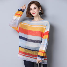 上海旗袍厂PY-30888 秋季新款条纹时尚圆领套头针织衫内搭显瘦潮流气质女毛衣