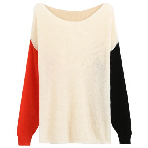 上海旗袍厂PY-30333 秋季新款慵懒风宽松拼接撞色百搭针织衫圆领套头个性时尚女毛衣 商品图5